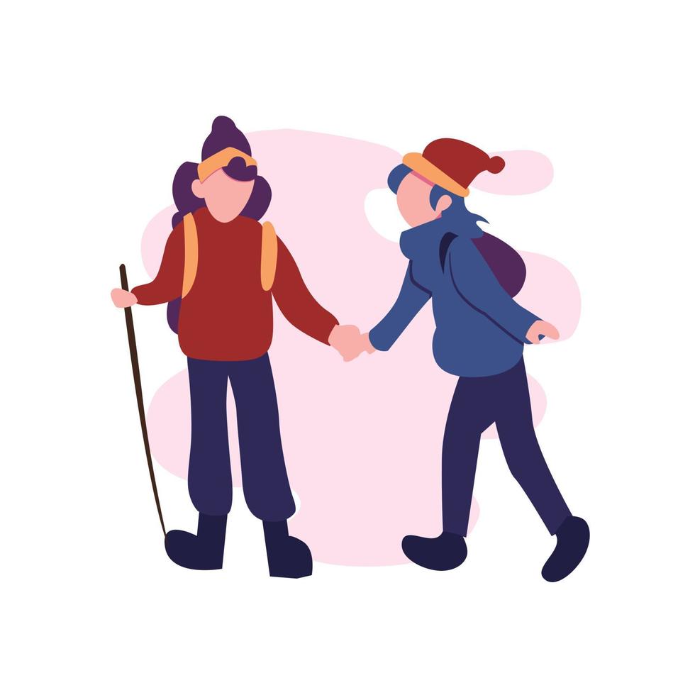 happy couple hiking together flat illustration vector