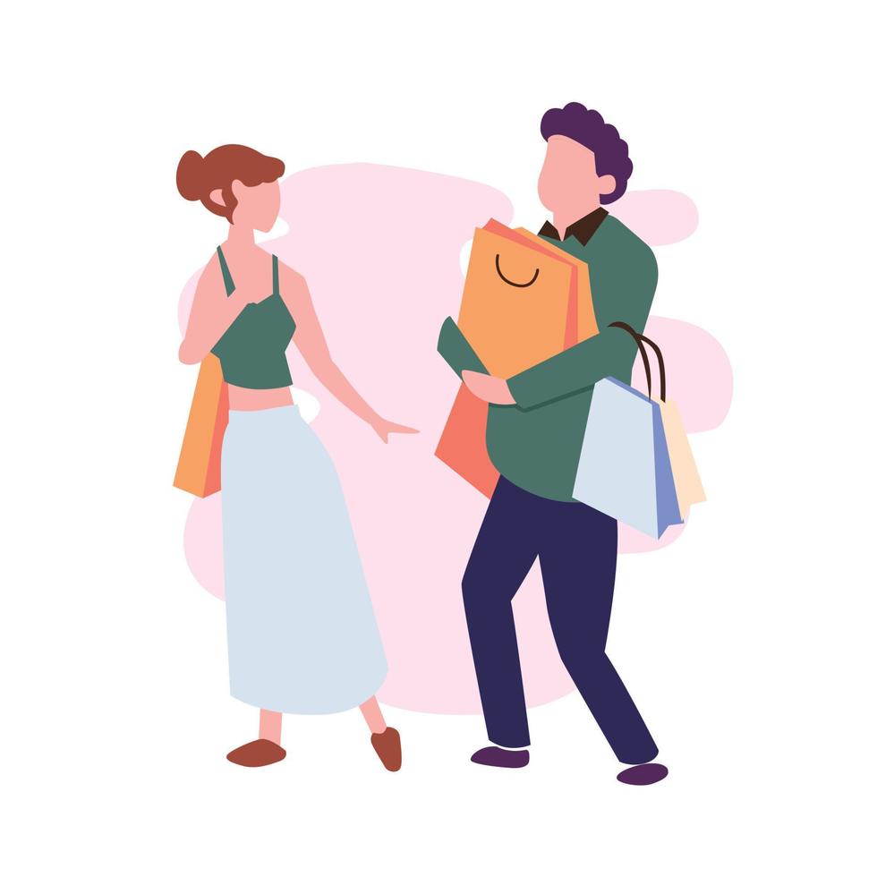 happy couple shopping together flat illustration vector