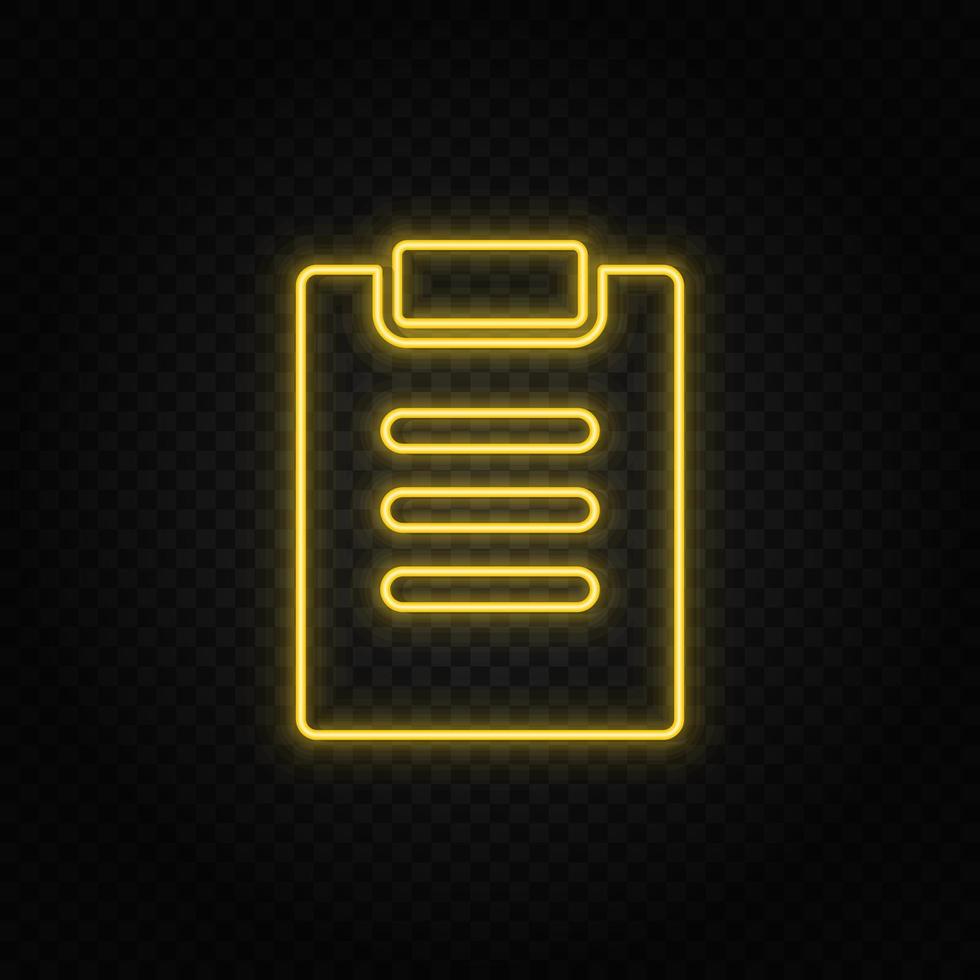 facture, test yellow neon icon .Transparent background. Yellow neon vector icon on dark background