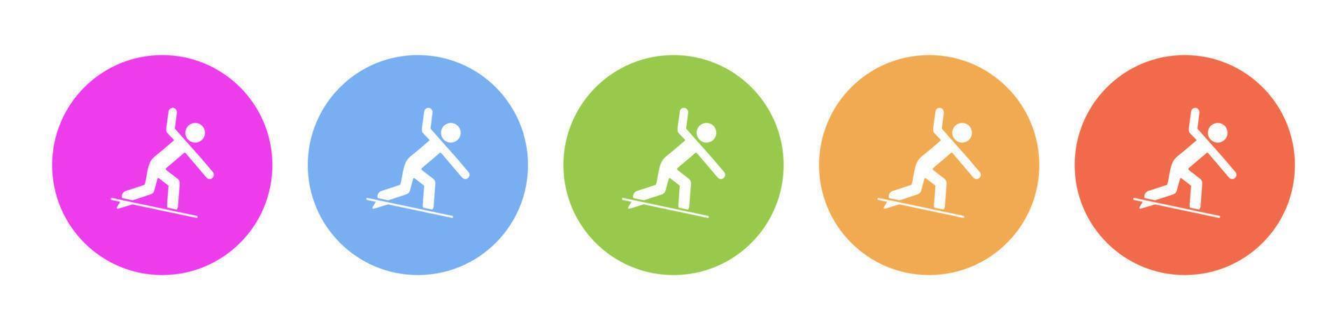 Multi colored flat icons on round backgrounds. Surfer multicolor circle vector icon on white background