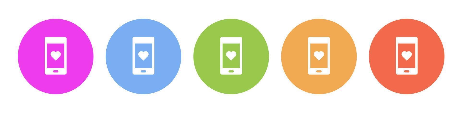 Multi colored icon phone love. Button banner round badge interface for application illustration on white background vector