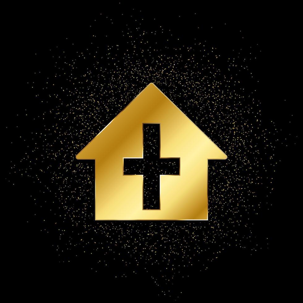 Chapel outline gold, icon. Vector illustration of golden particle on gold vector background