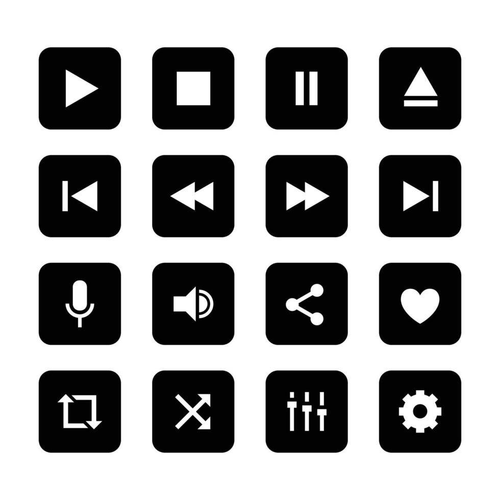 set of square music player button vector icons