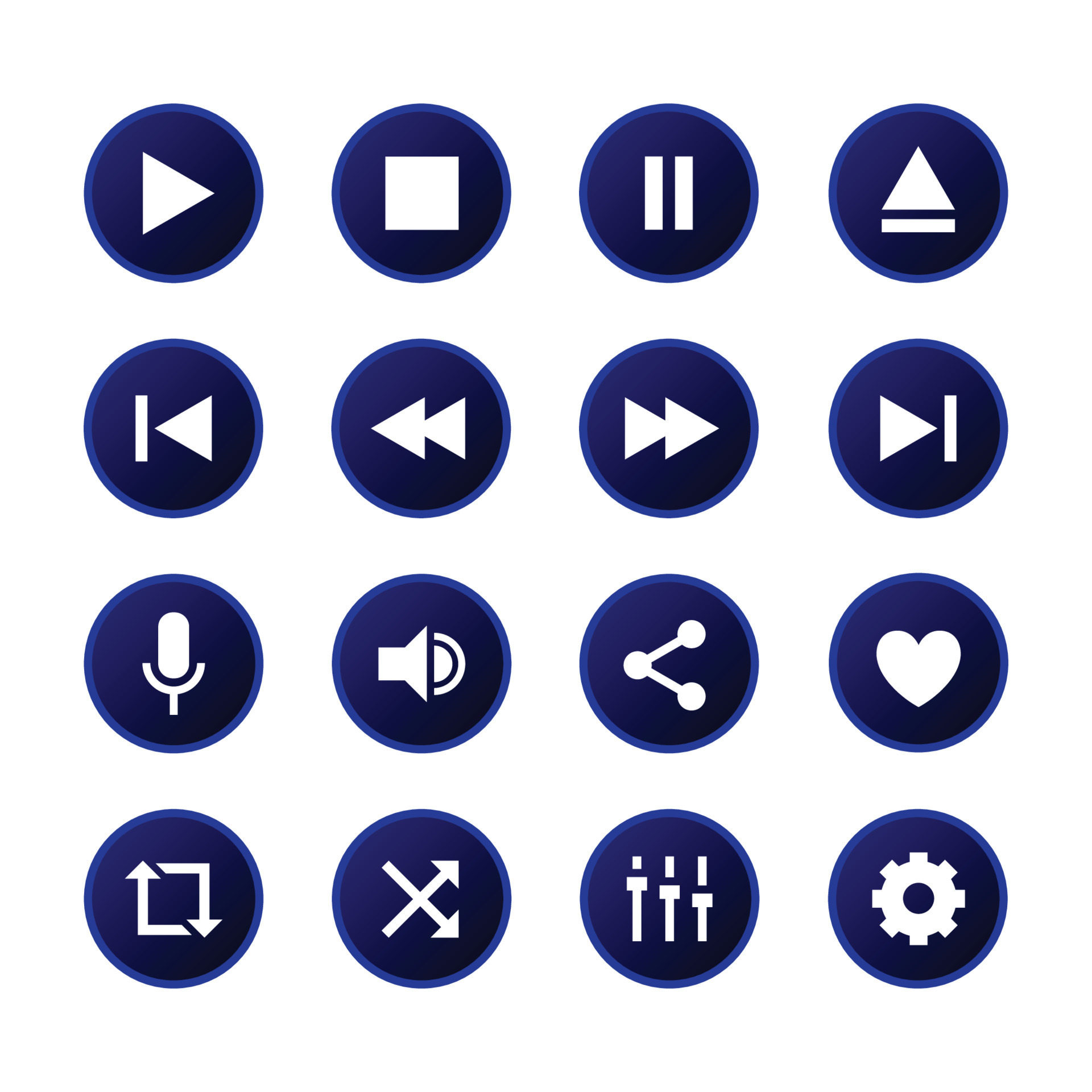 set of music player buttons gradient blue vector icons 21550882 Vector