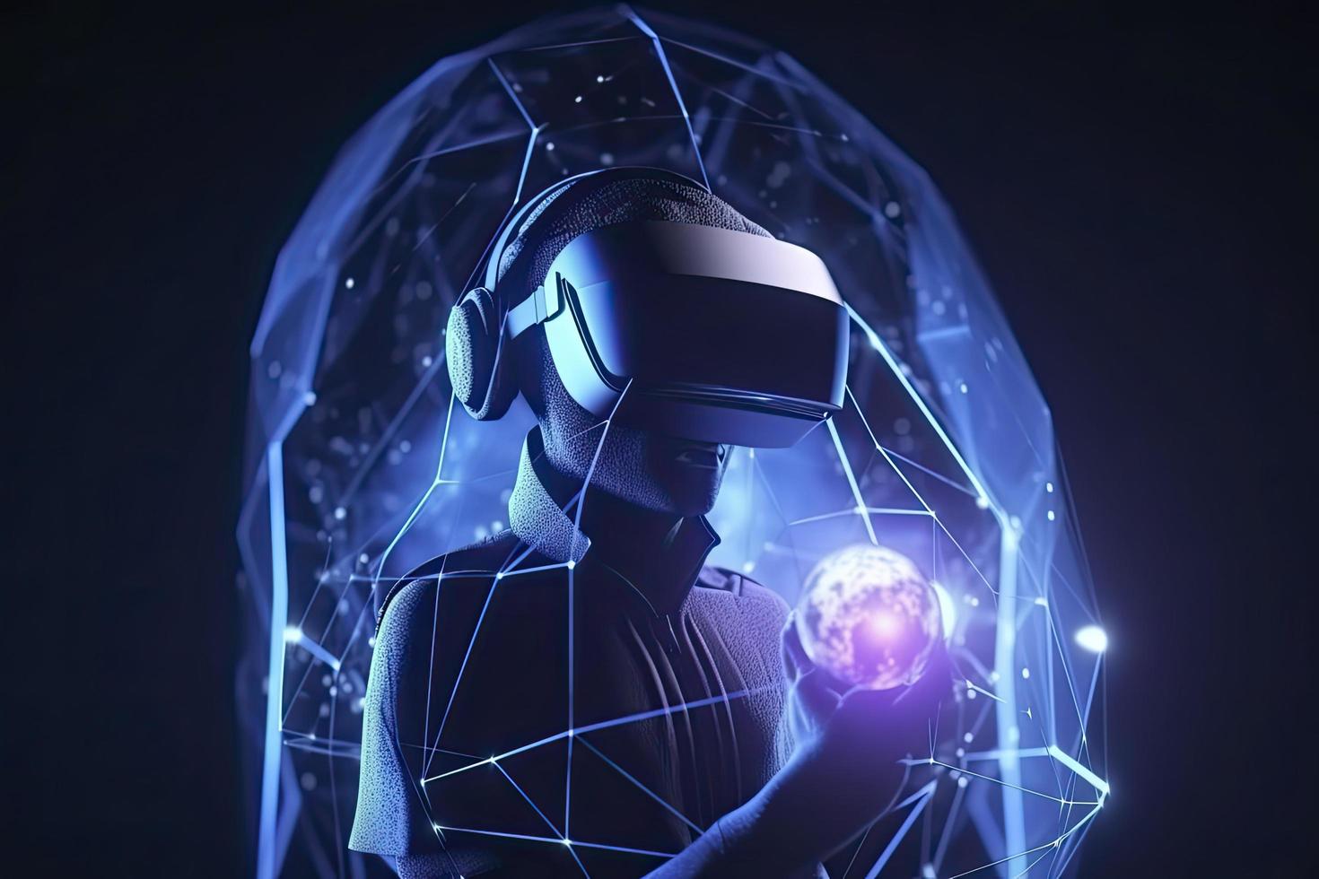 Metaverse technology future concept. VR virtual digital reality cyber metaverse simulation Innovation photo