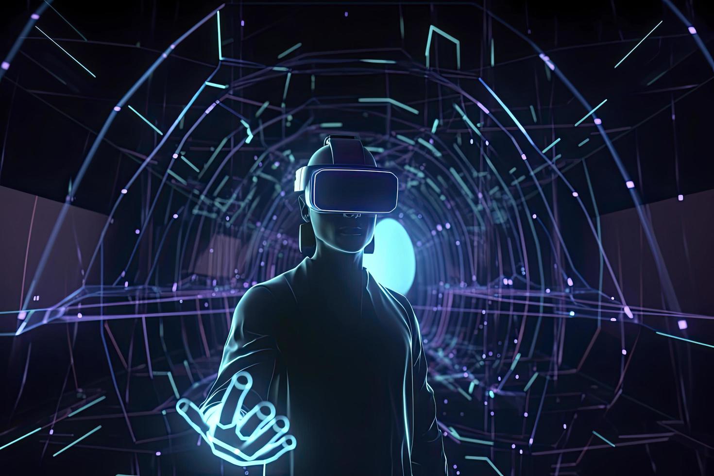 Metaverse technology future concept. VR virtual digital reality cyber metaverse simulation Innovation photo