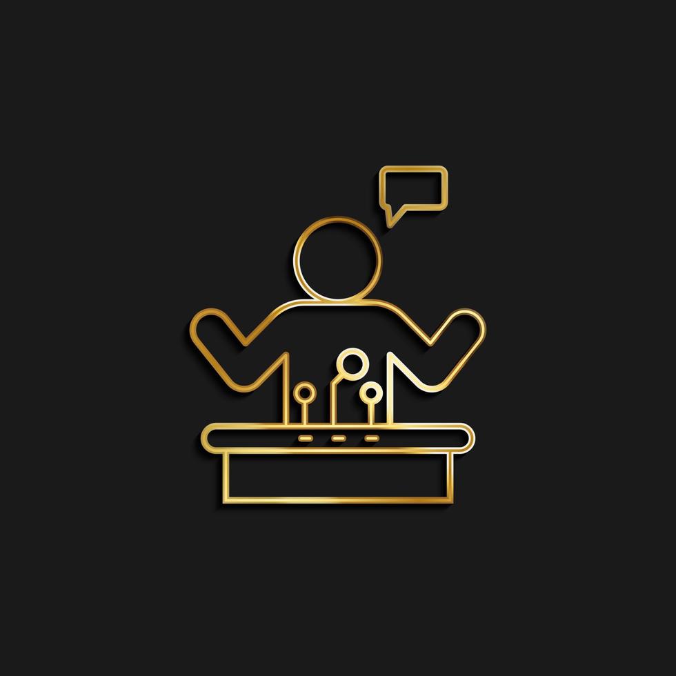 Announcement, keynote, public , speaker, speaking gold icon. Vector illustration of golden icon on dark background