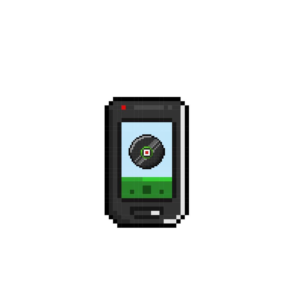 black phone with disc on screen in pixel art style vector