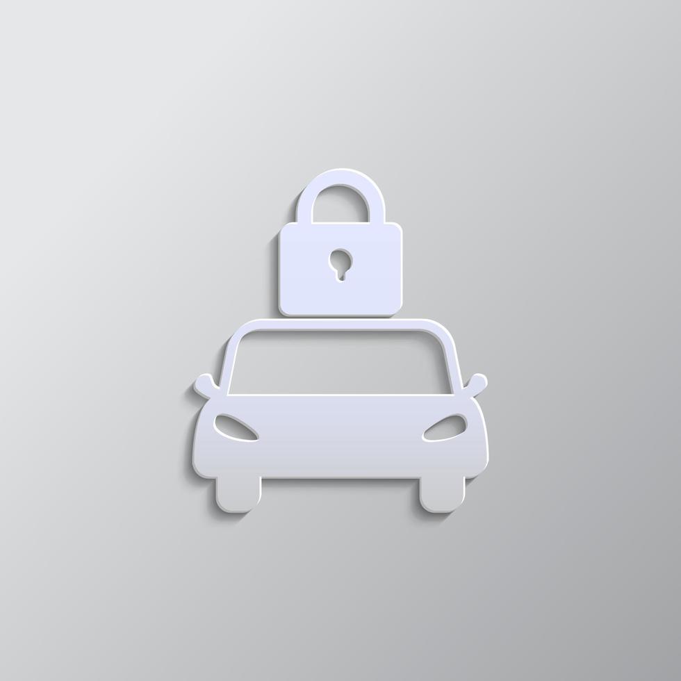protections, safe, car paper style icon. Grey color vector background- Paper style vector icon.