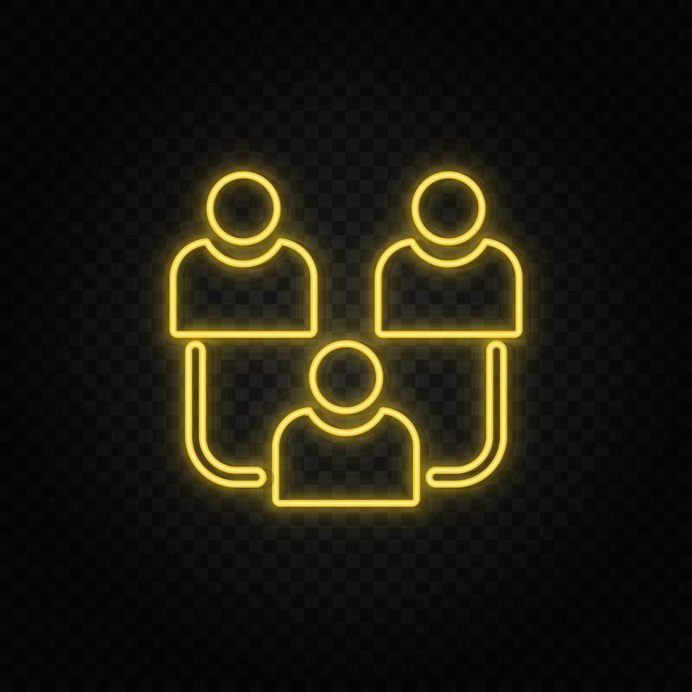 avatars, users, contact yellow neon icon .Transparent background. Yellow neon vector icon on dark background