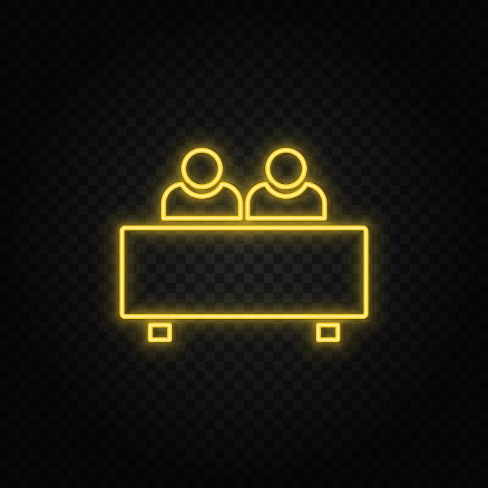 interview, users yellow neon icon .Transparent background. Yellow neon vector icon on dark background