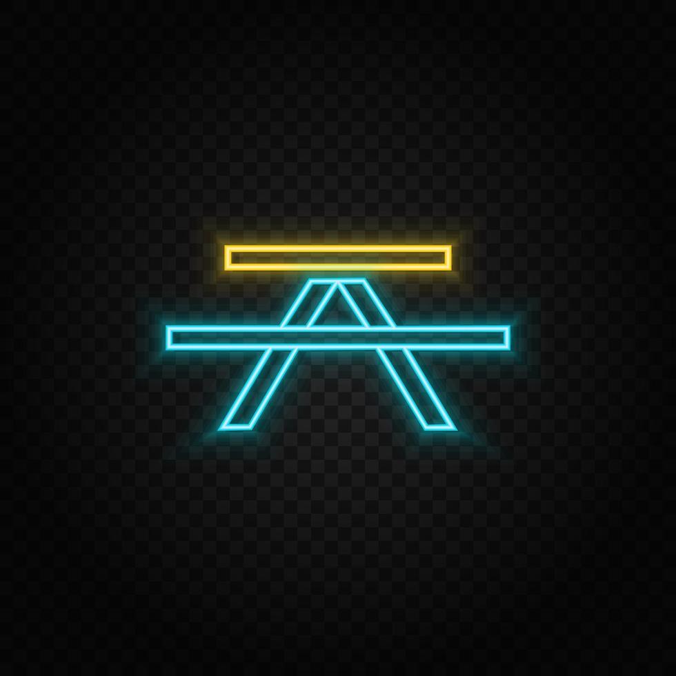 Bench. Blue and yellow neon vector icon. Transparent background.