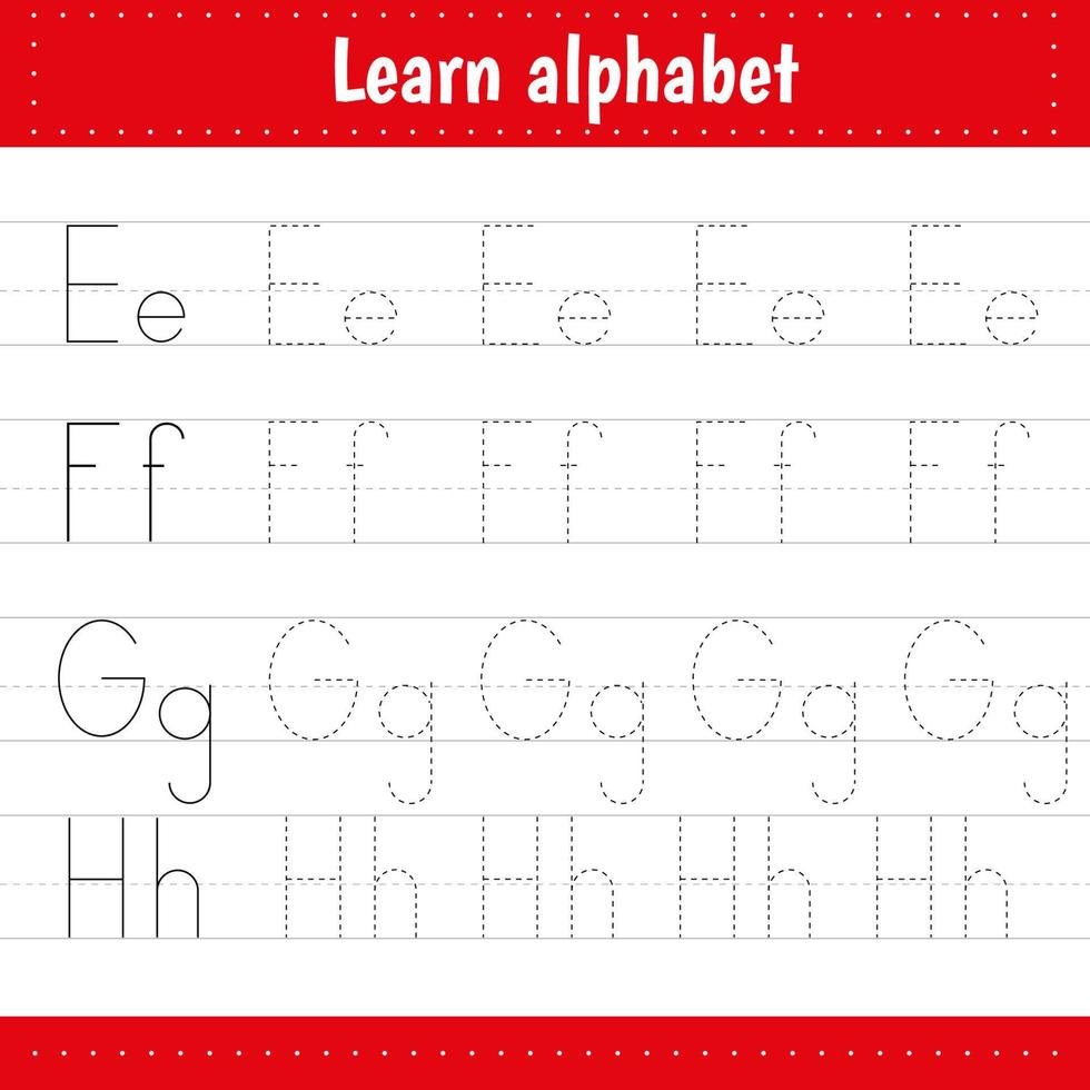 escribiendo cartas. página de seguimiento. hoja de práctica. hoja de trabajo para niños. aprender alfabeto. vector