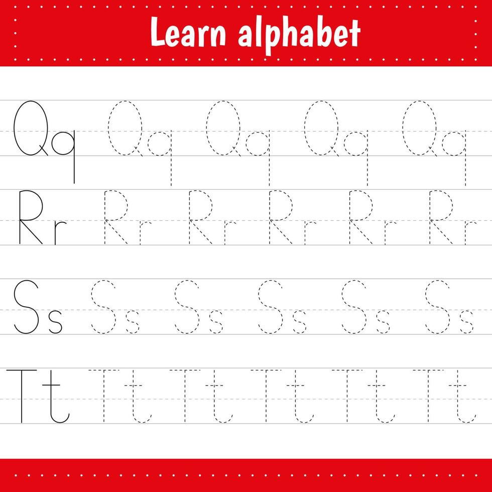 Writing letters. Tracing page. Practice sheet. Worksheet for kids. Learn alphabet. vector