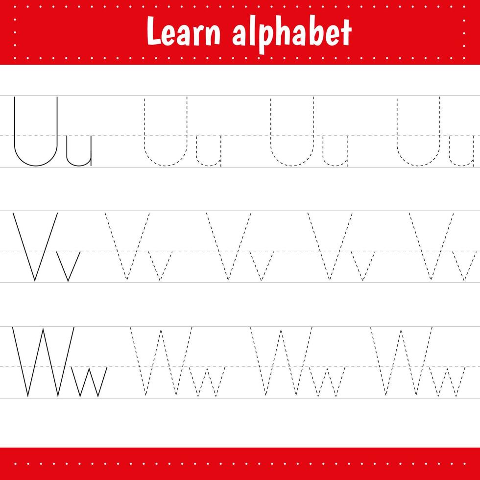 Writing letters. Tracing page. Practice sheet. Worksheet for kids. Learn alphabet. vector