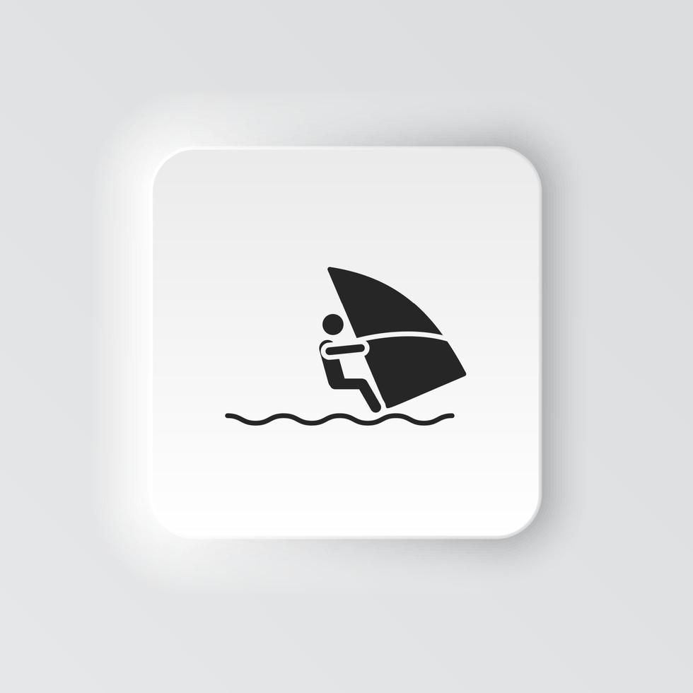 Rectangle button icon Windsurf sea. Button banner Rectangle badge interface for application illustration on neomorphic style on white background vector