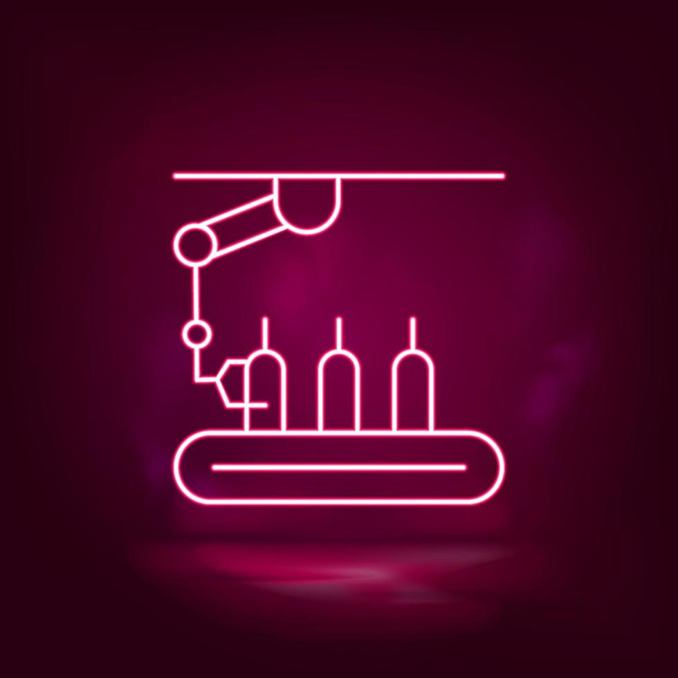 Assembly line, conveyor belt, production vector neon icon. Illustration isolated vector sign symbol - Manufacture Robotics icon vector neon - Vector.