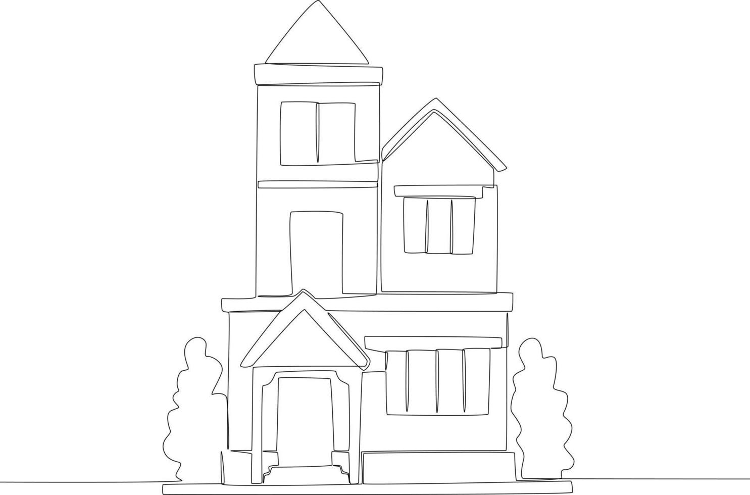 A three-floored house with trees vector