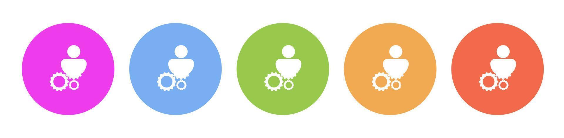 Multi colored flat icons on round backgrounds. Work, prosses, gear multicolor circle vector icon on white background