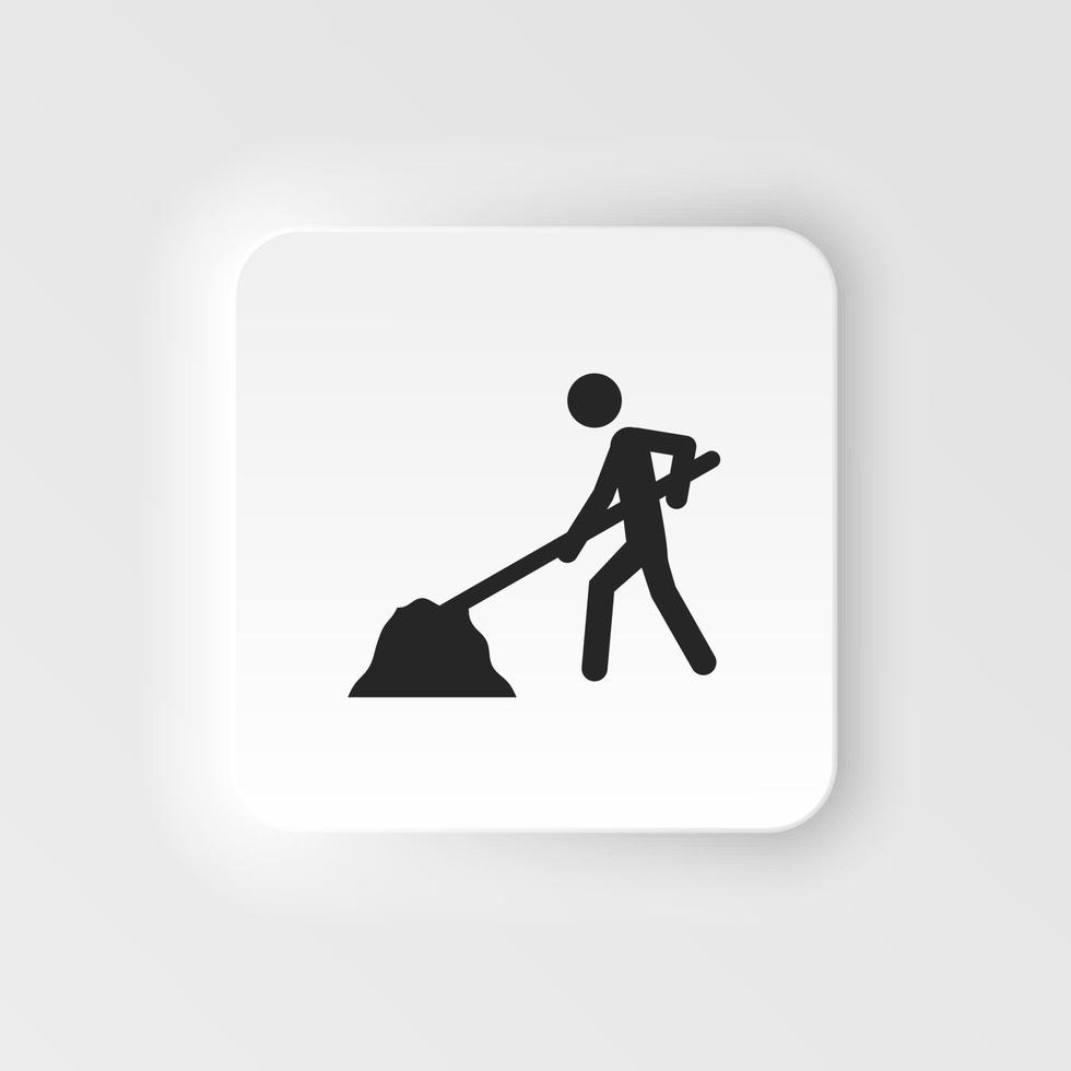 Man with shovel and hill of sand neumorphic icon. Construction tools neumorphic icons universal set for web and mobile on white background vector