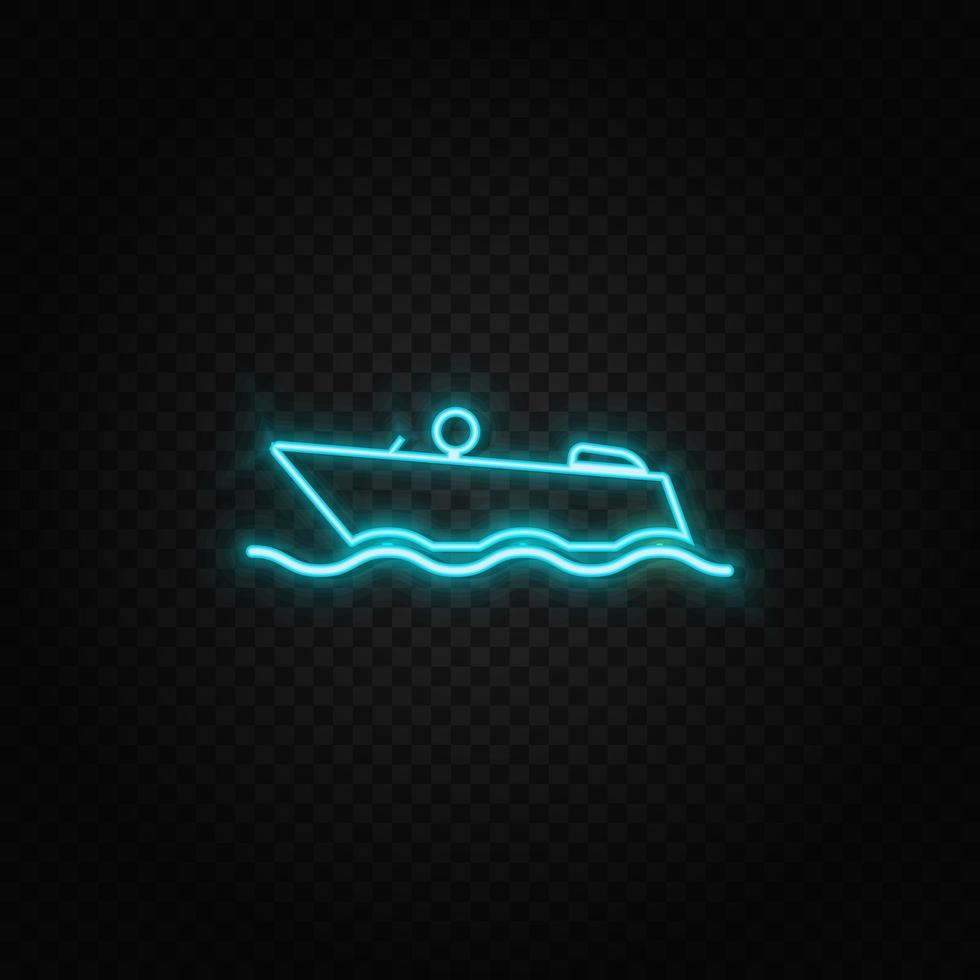 Boat. Blue and yellow neon vector icon. Transparent background.
