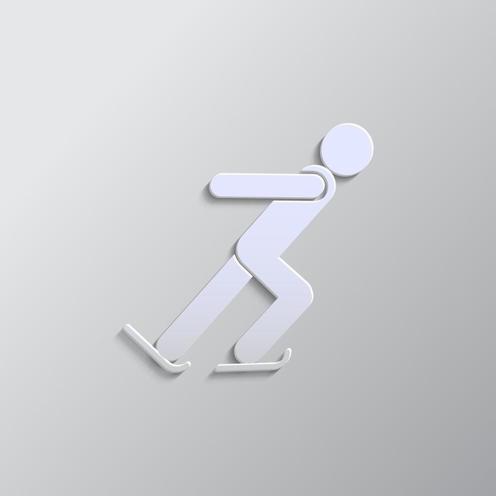 Ice skating athlete paper style, icon. Grey color vector background- Paper style vector icon.