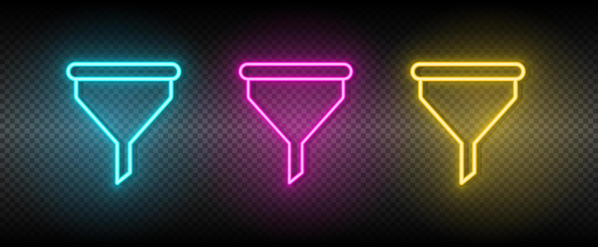 filtrar vector icono amarillo, rosa, azul neón colocar. herramientas vector icono en oscuro transparencia antecedentes