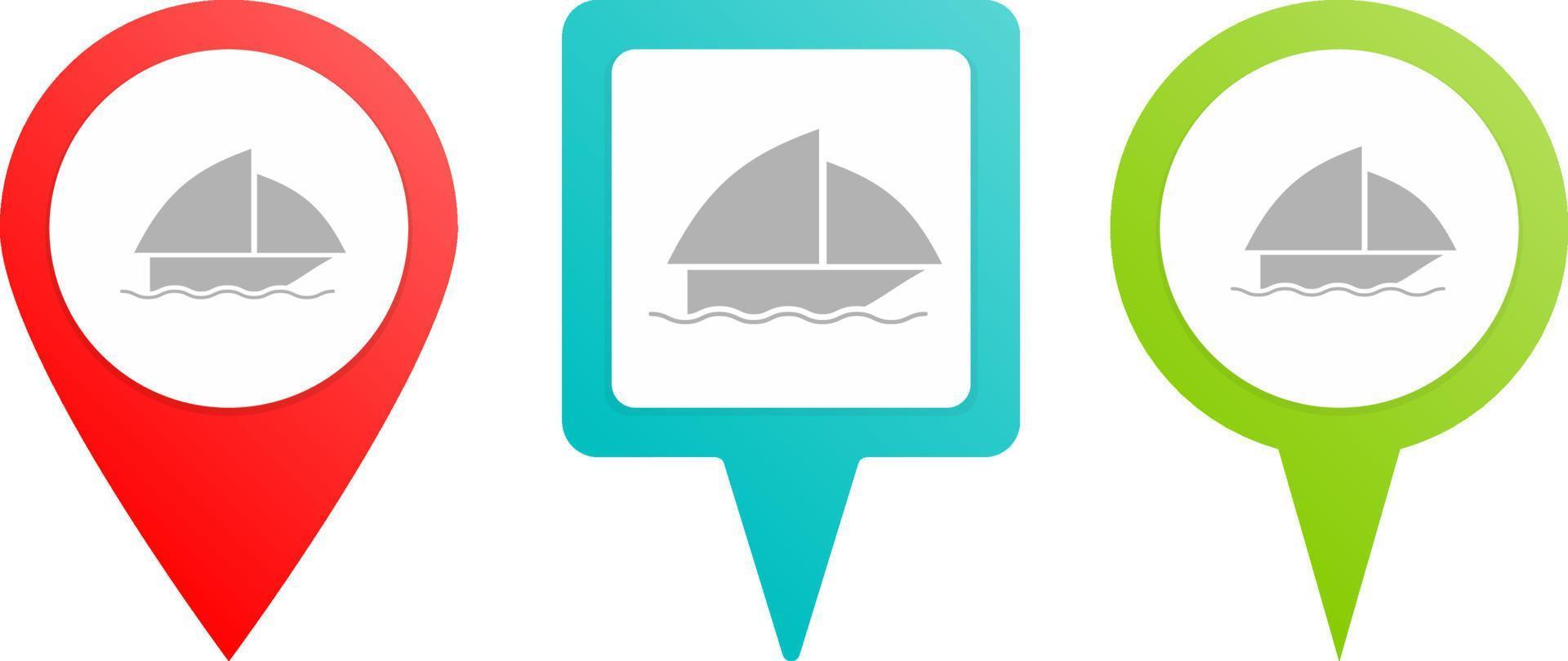 Boat pin icon. Multicolor pin vector icon, diferent type map and navigation point.