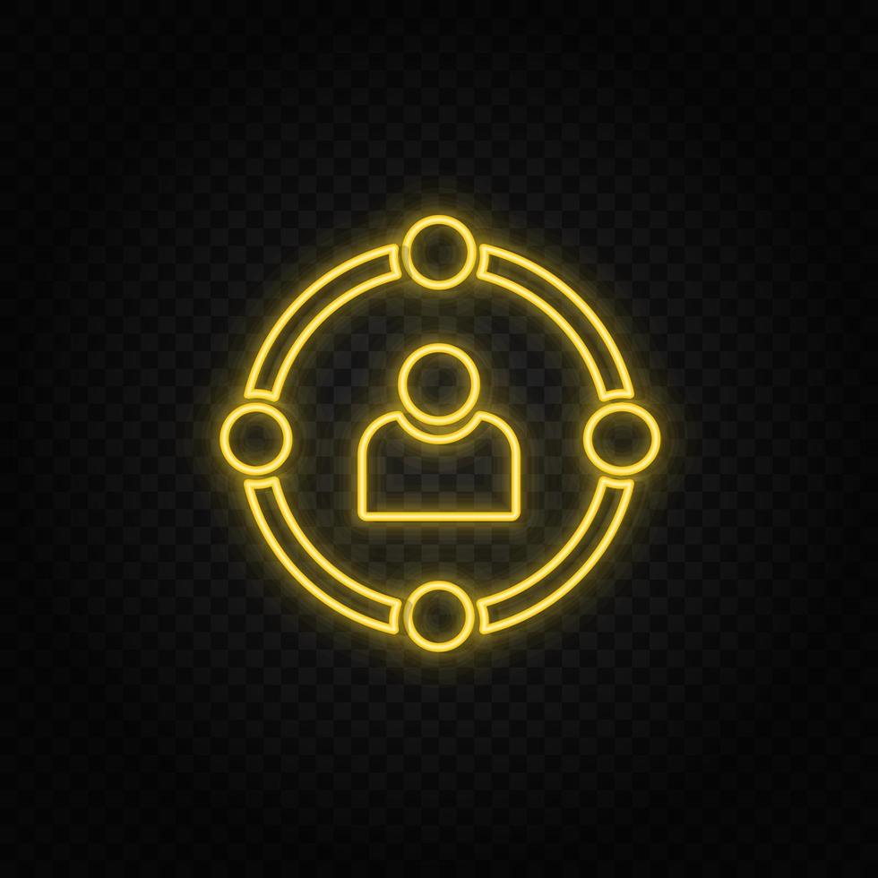 skills, users, avatar yellow neon icon .Transparent background. Yellow neon vector icon on dark background