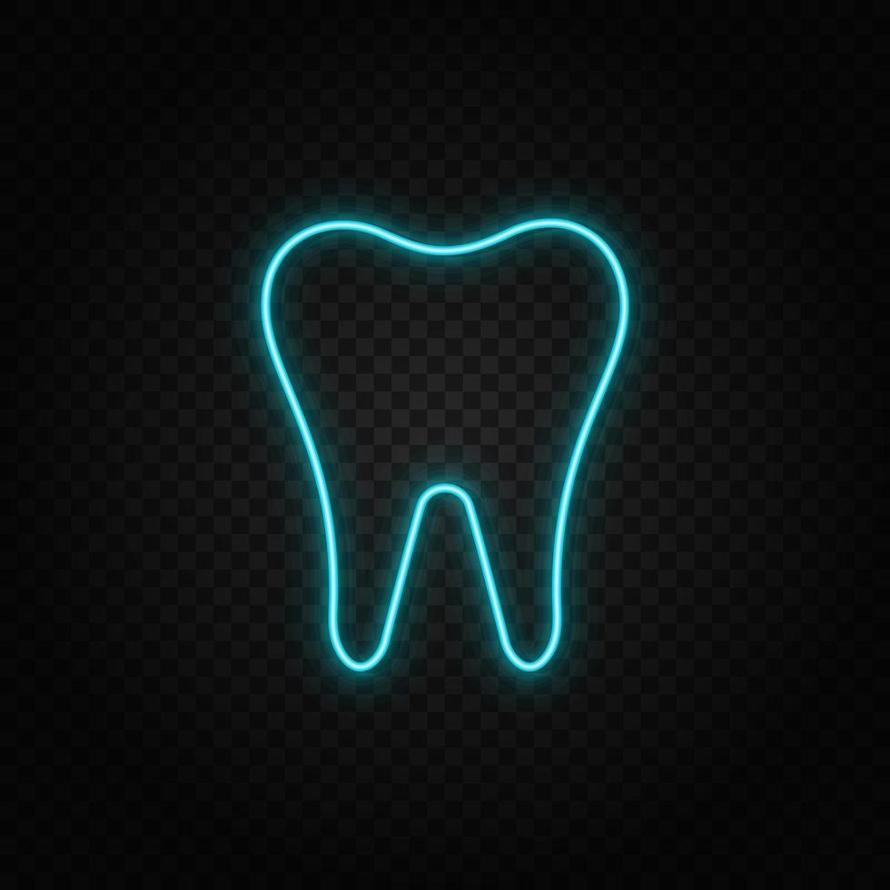 Tooth. Blue and yellow neon vector icon. Transparent background.