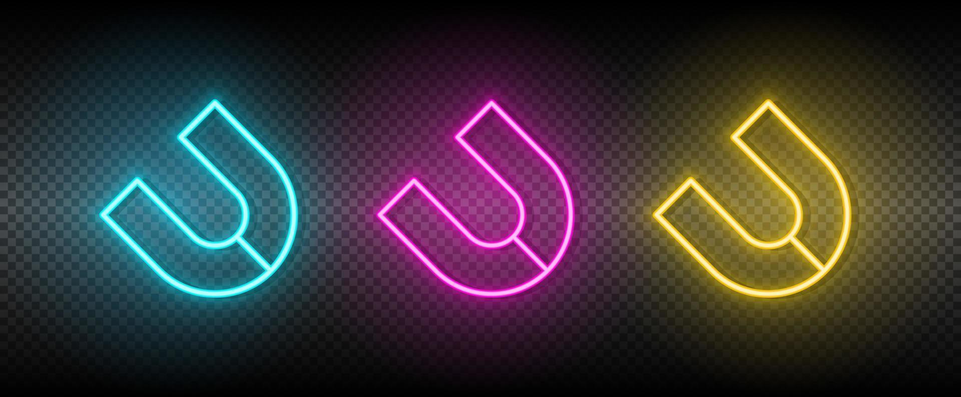 imán vector icono amarillo, rosa, azul neón colocar. herramientas vector icono en oscuro transparencia antecedentes