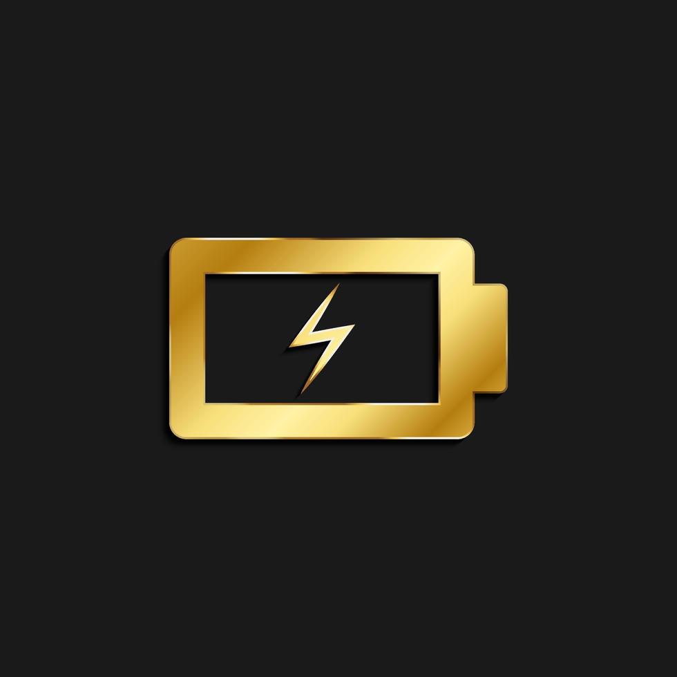 charge, battery gold icon. Vector illustration of golden style icon on dark background