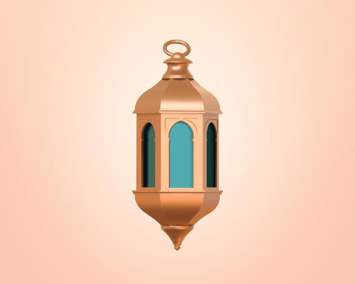 3D illustration of fanous, fanoos or Arabic Ramadan lantern. Islam religious object element isolated on apricot pink background. vector