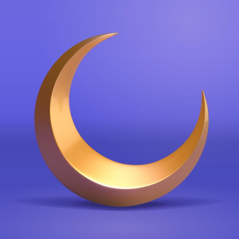 3d illustration of golden crescent moon. Element isolated on blue background, suitable for Islam religion, magic or night time. vector