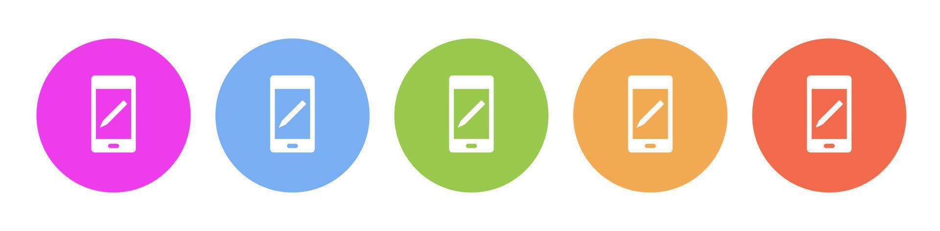 Multi colored icon phone edit pencil. Button banner round badge interface for application illustration on white background vector