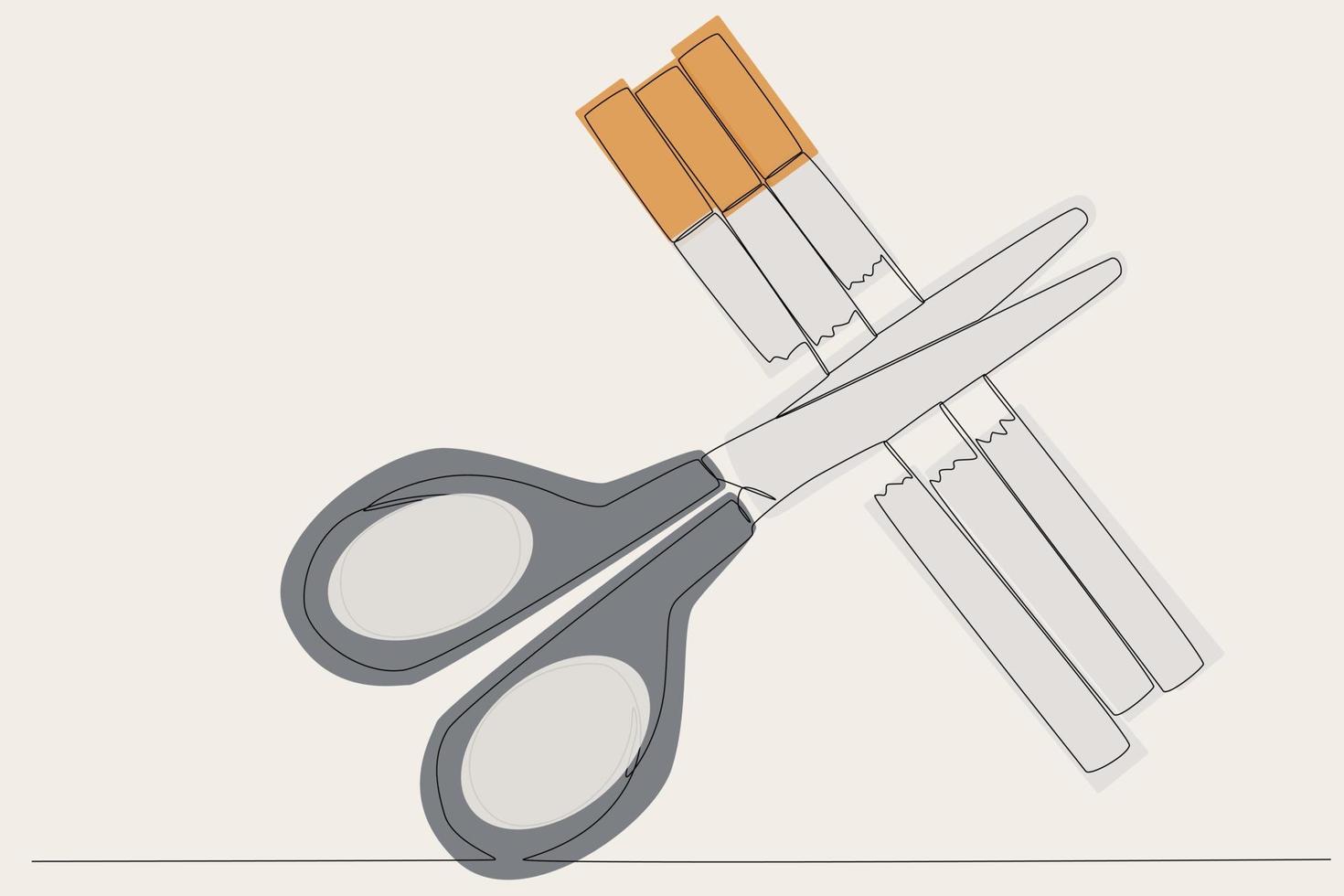 Colored illustration of three cigarettes cut out with scissor vector