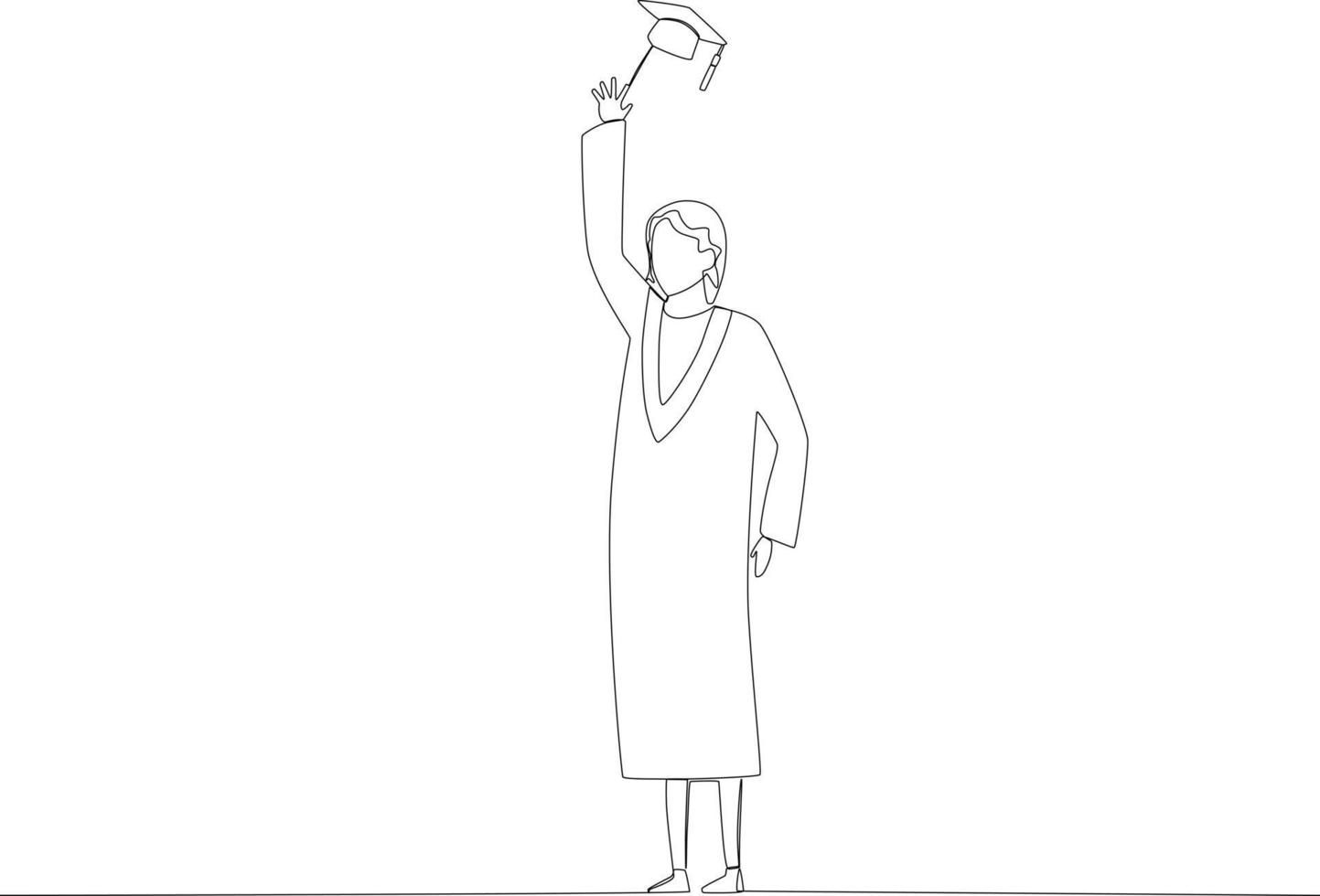 A woman celebrates his graduation by throwing a cap Graduation on- line drawing vector