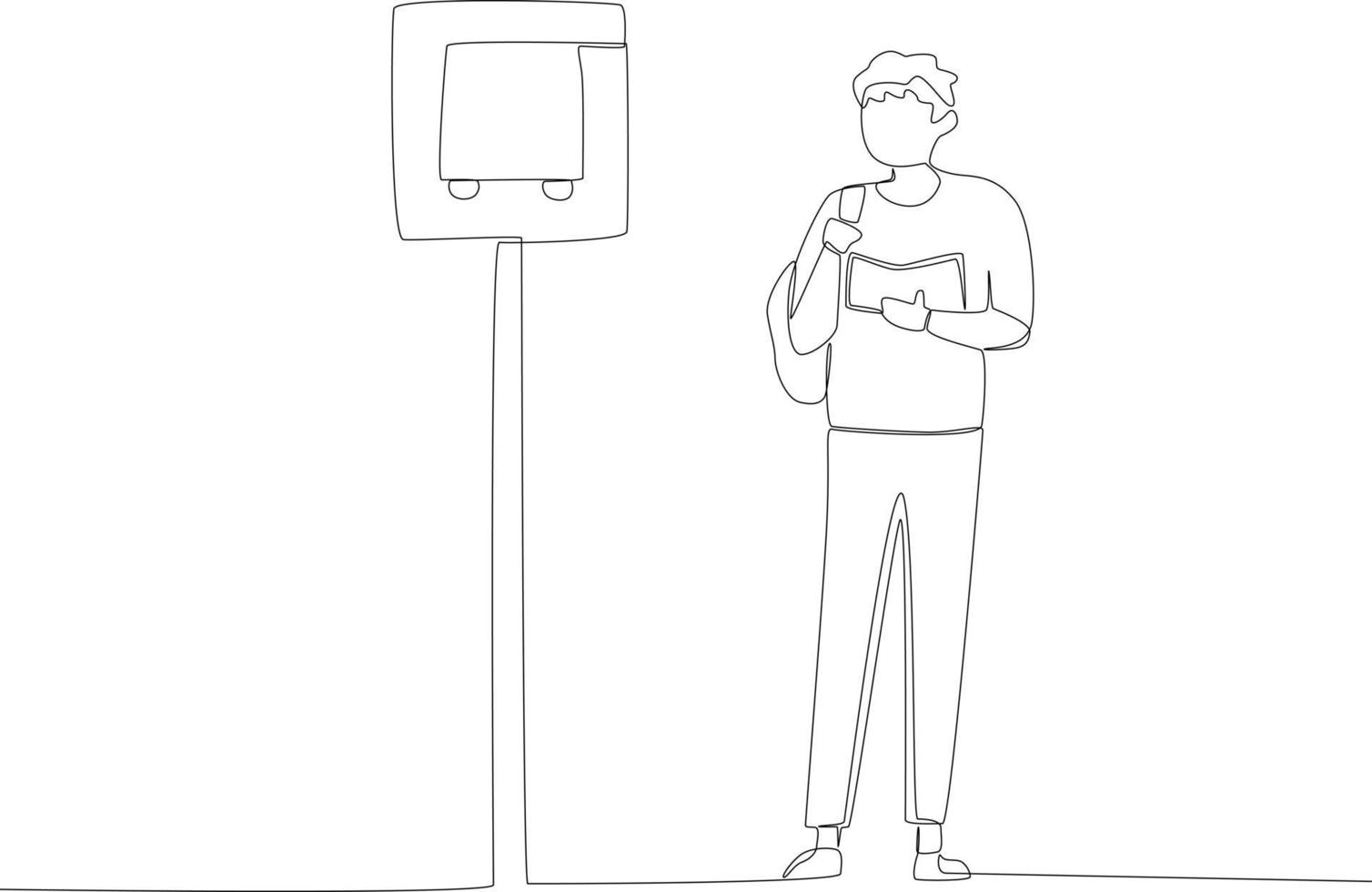 A student waiting for the bus while carrying a bag vector