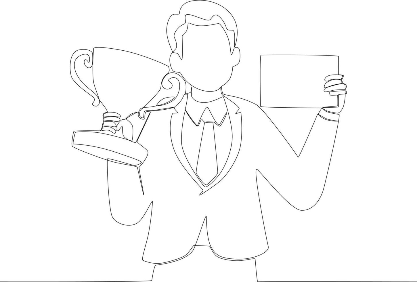 A man holding a trophy and a certificate vector