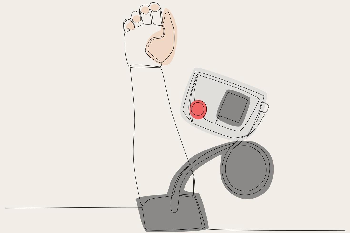 A color illustration of a hand and blood pressure meter vector