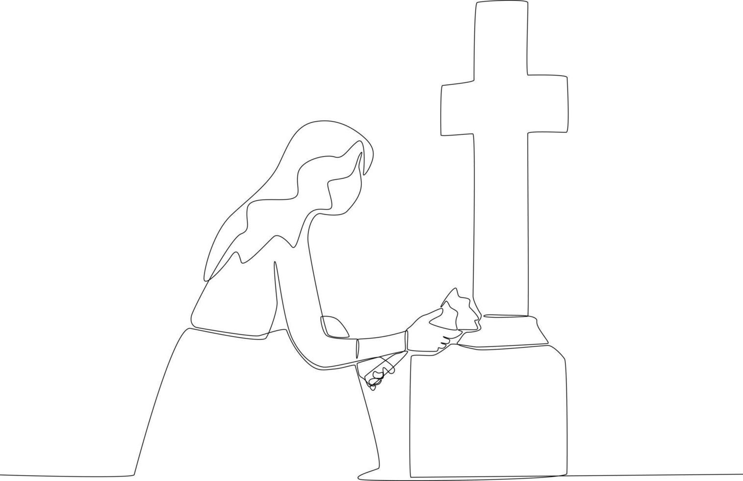 A long-haired woman carrying flowers at a funeral vector