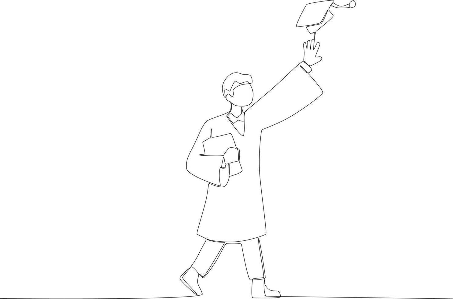 A man holding a certificate while throwing a hat vector