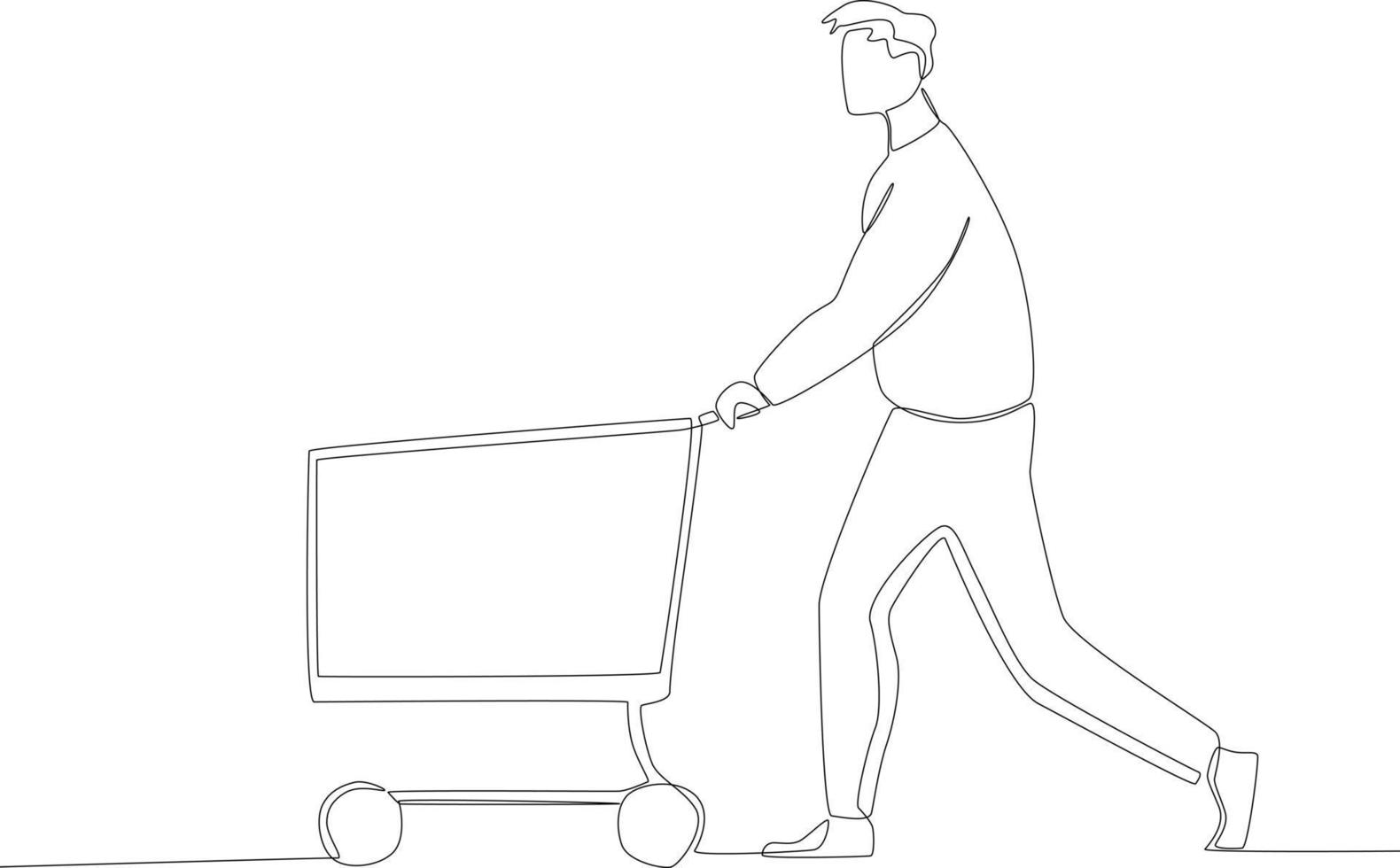 A man walking around the mall carrying a trolley vector