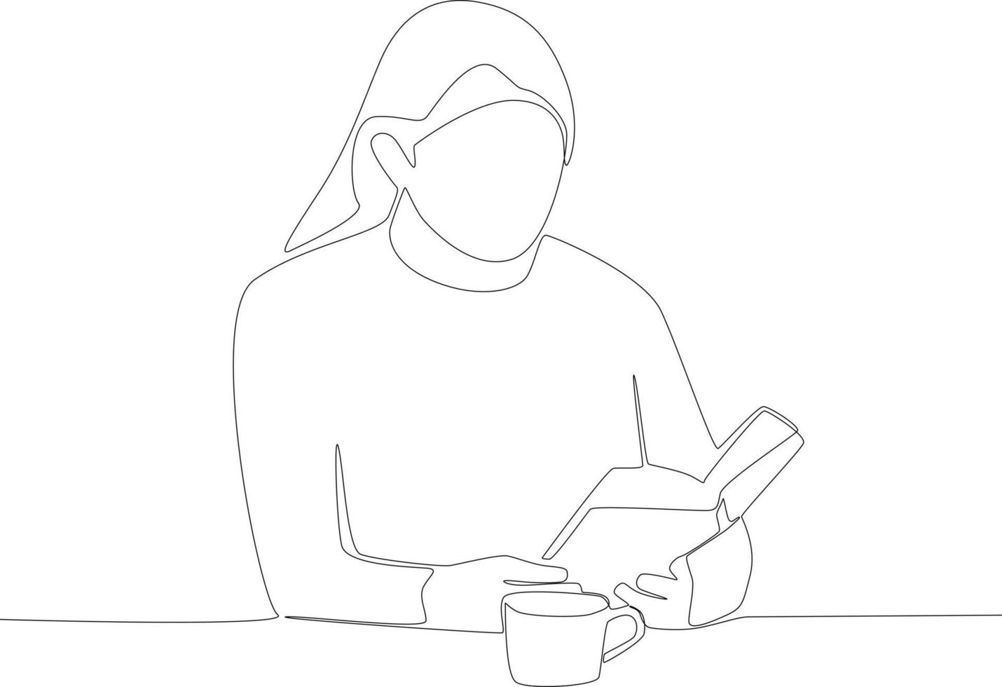 un mujer con largo pelo leyendo un novela en un café vector