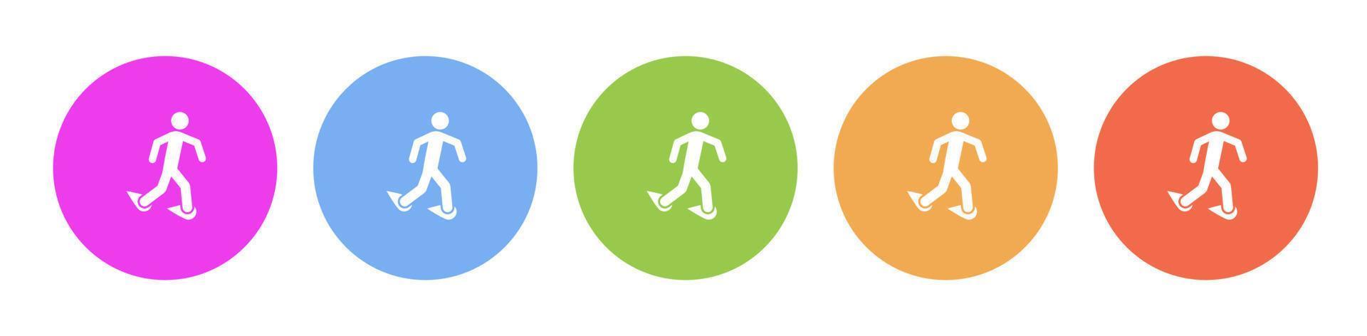 Multi colored flat icons on round backgrounds. Walking with snowshoes multicolor circle vector icon on white background