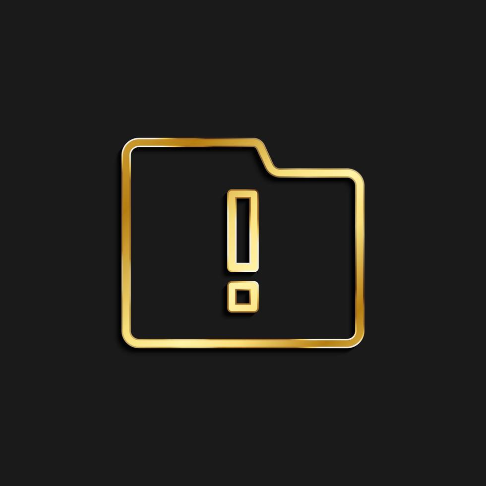 alert, folder, storage gold icon. Vector illustration of golden icon on dark background