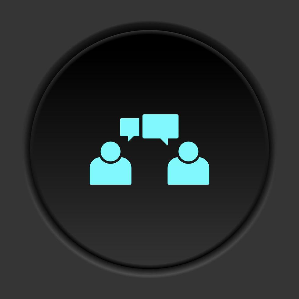 redondo botón icono, conversación, avatares, usuarios botón bandera redondo, Insignia interfaz para solicitud ilustración en oscuro antecedentes vector