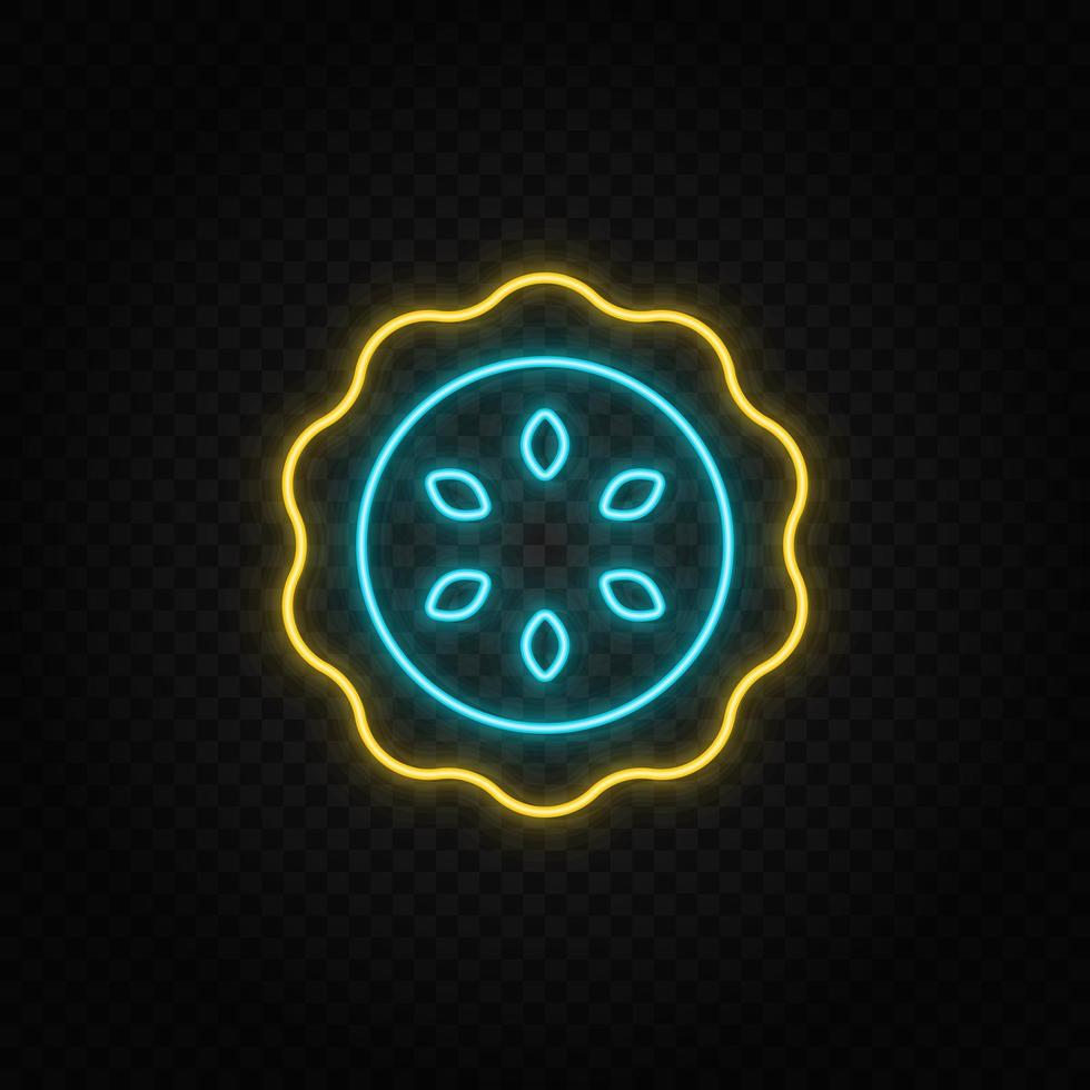 biscuit neon icon. Blue and yellow neon vector icon. Transparent background