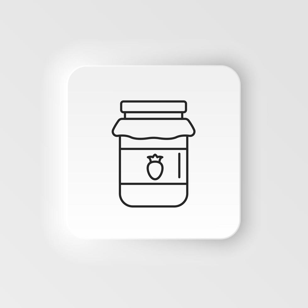 Neumorphic style food and drink vector icon. Jam jar line icon. linear style sign for mobile concept and web design. Glass jar jam outline vector icon. Symbol, logo illustration on neumorphism.