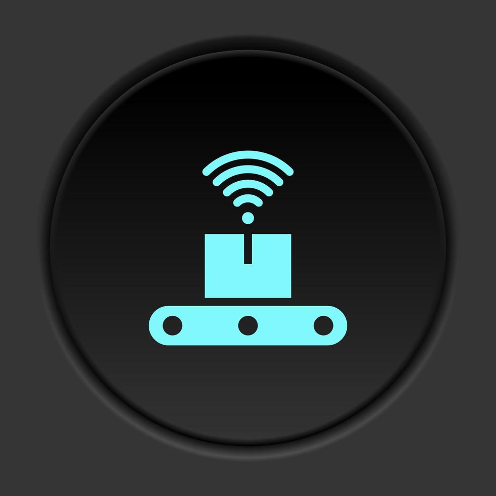 Dark button icon Mass production conveyor man. Button banner round badge interface for application illustration on darken background vector